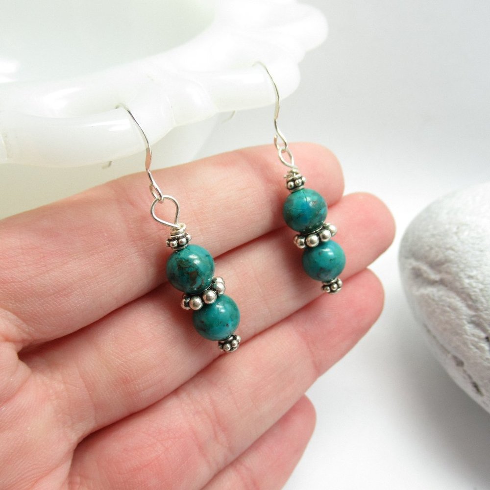 Turquoise and vintage Bali sterling earrings